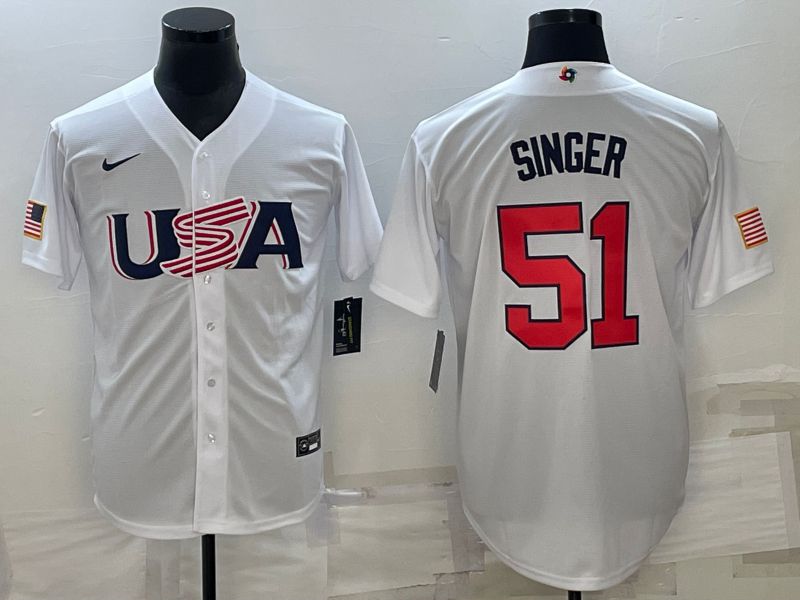 Men 2023 World Cub USA #51 Singer White Nike MLB Jersey8->more jerseys->MLB Jersey